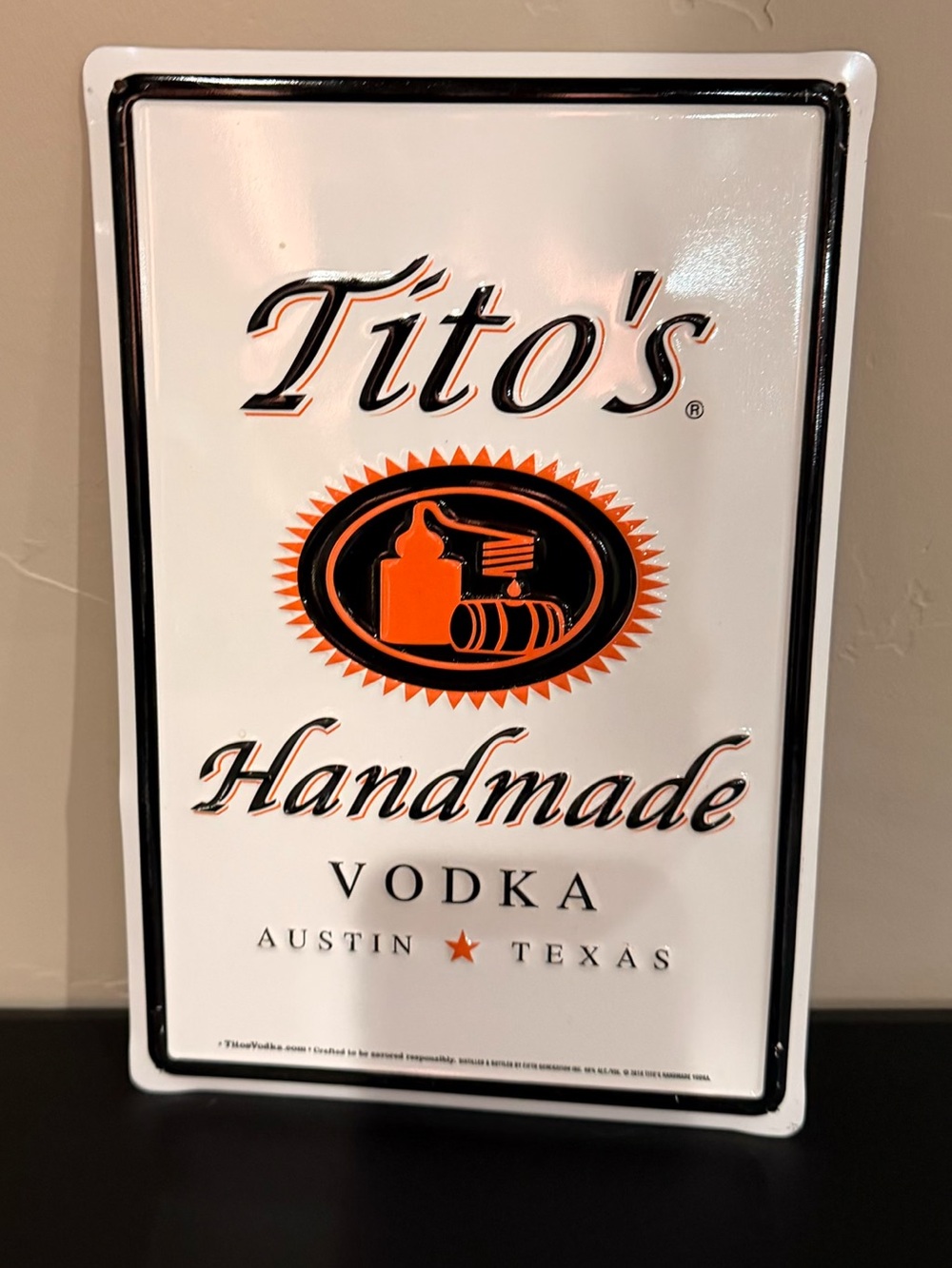 Tito's Handmade Vodka White and Orange Wall Sign - Tito's